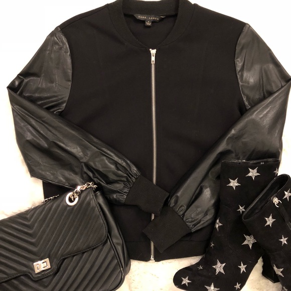 Dora Landa Jackets & Blazers - Dora Landa Black Faux Leather Bomber Jacket